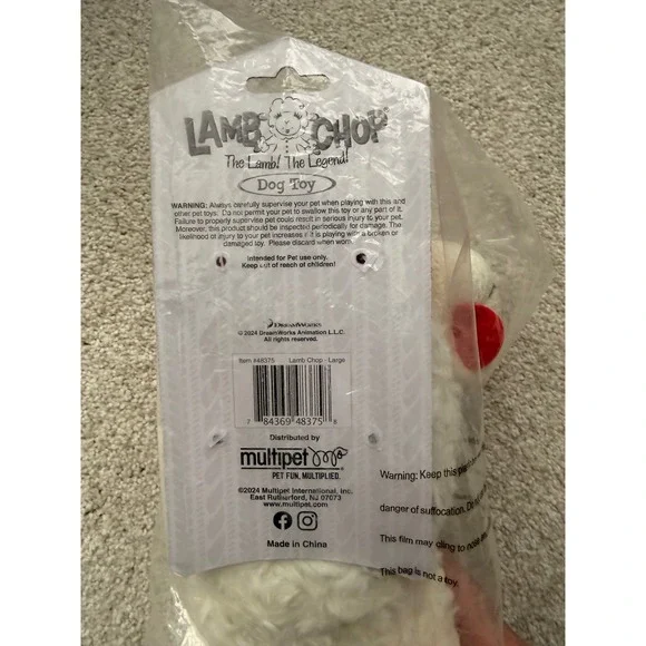 Multipet Lamb Chop Large Plush Squeaky Dog Toy White Red 48375 NEW - Picture 4 of 6